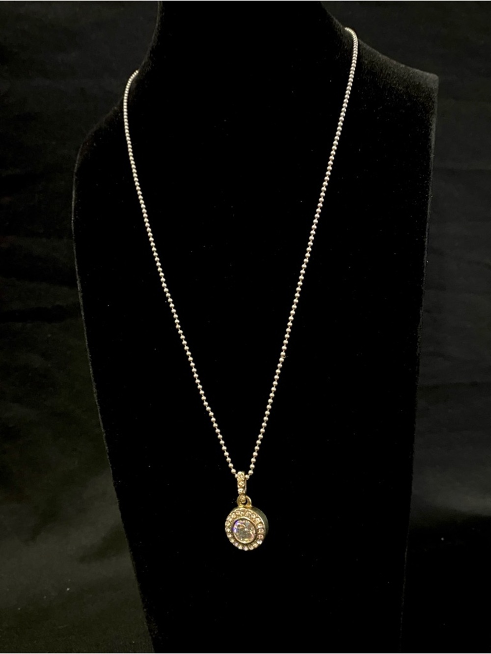 Signed Sunstone Imports Italy 925 Sterling Silver CZ Round Halo Chain Necklace